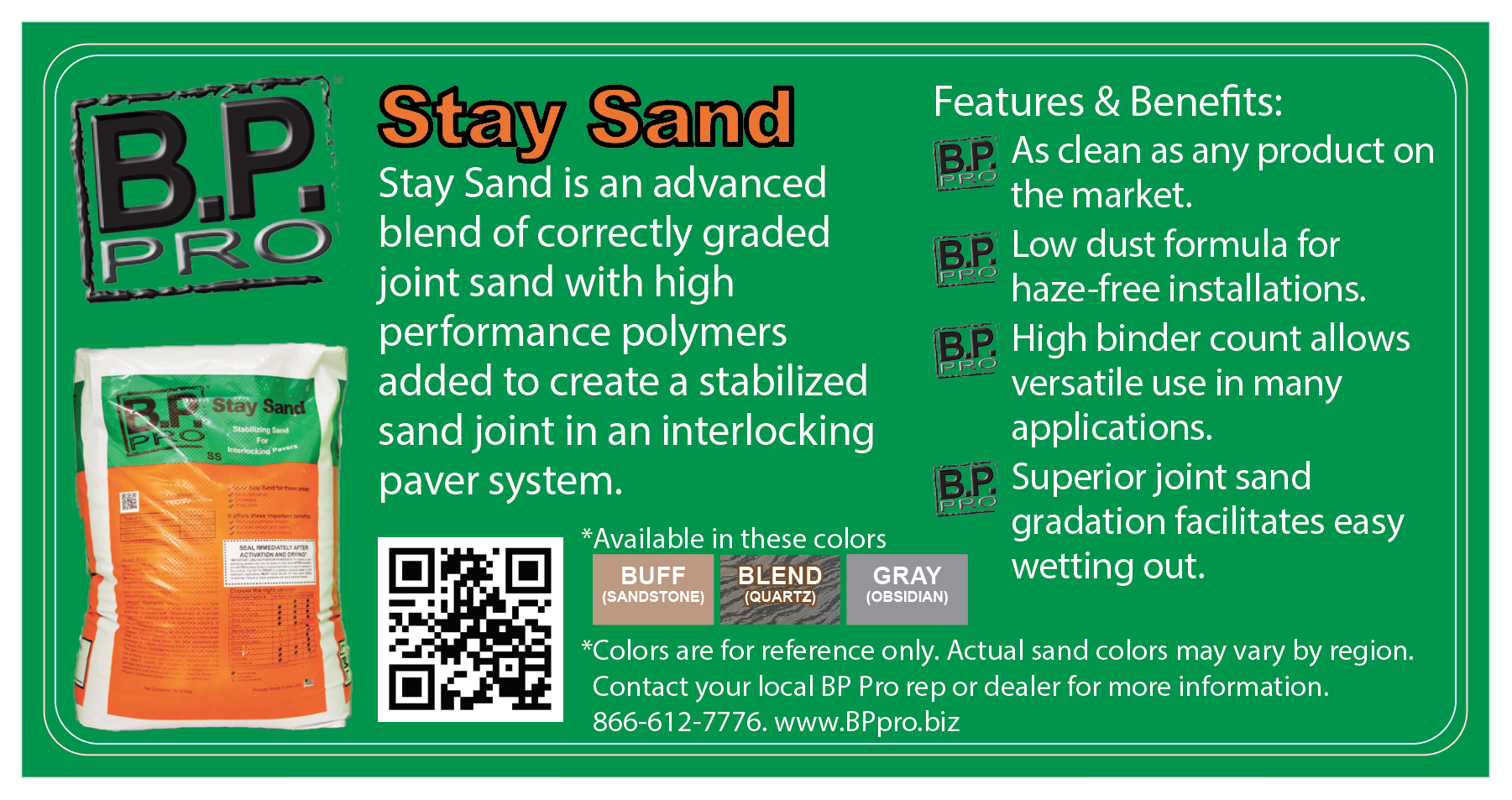 BP Pro Stay Sand Sample Small Bottle Label